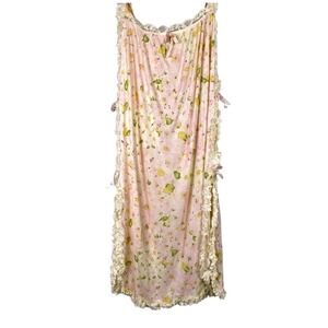 Vtg Slip Dress Sz Small Satin Nightgown Pink Bow Lace Lingerie 70s Coquette Sexy